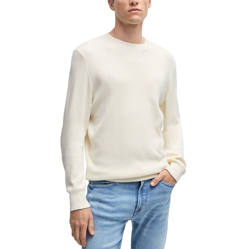 Hugo Boss Mens Regular fit Long Sleeve Crewneck Sweater Small Crew Neck White