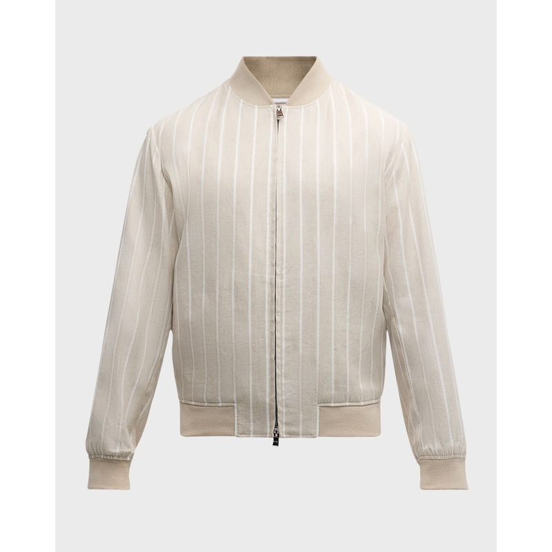 Hugo Boss Mens Slim fit Bomber Jacket Coat 46 R Beige White Striped