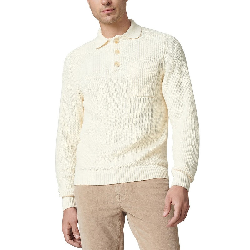 Joe'S Jeans Mens Regular fit Long Sleeve Polo Sweater Large Collared White Solid
