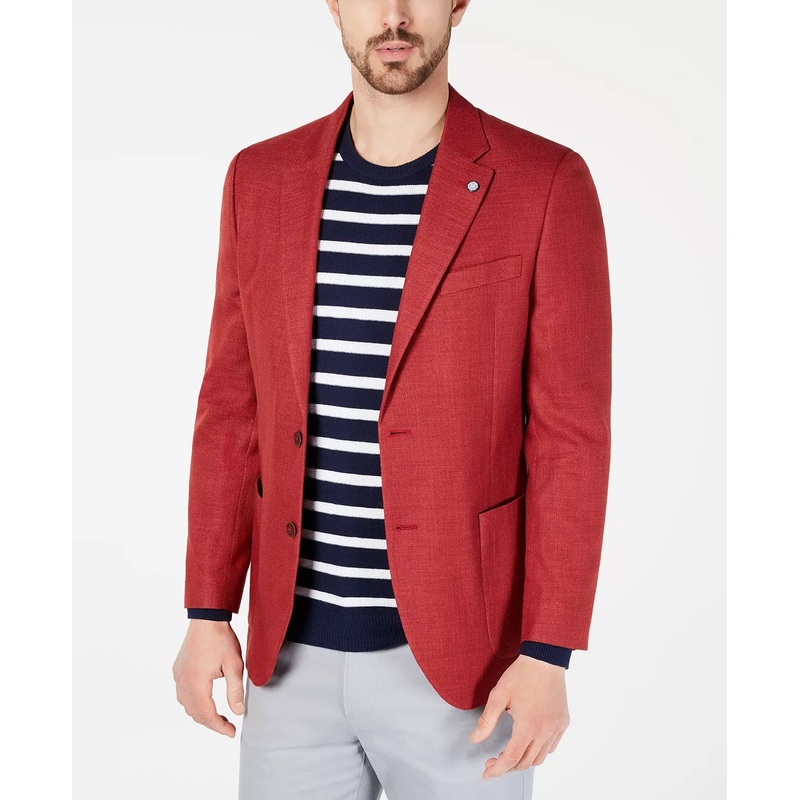 NAUTICA Men's Sport Coat Blazer Red 40L Modern-Fit Active Solid