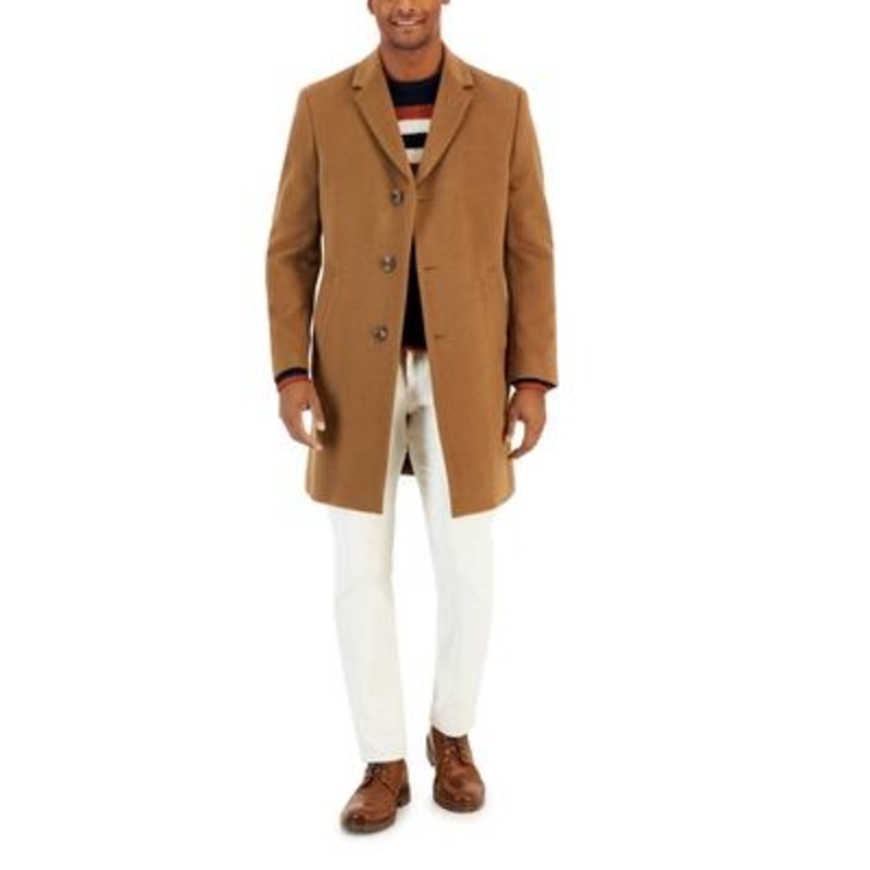 Nautica Mens Classic fit Overcoat Coat 48 R Beige Solid