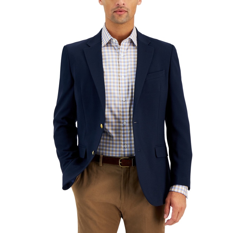 Nautica Mens Modern fit Sport Coat Blazer 42 R Navy Blue Solid Stretch