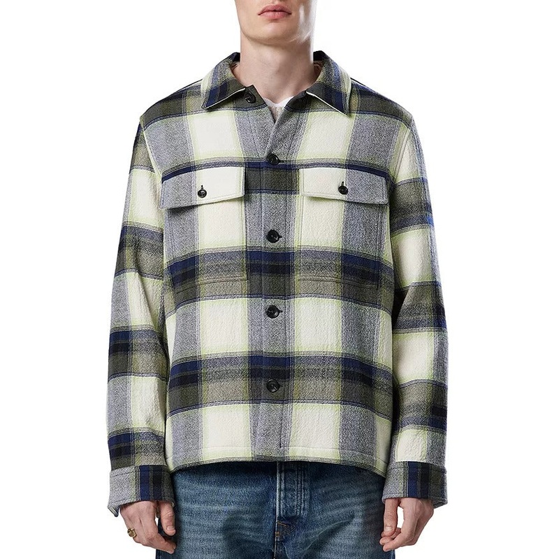 Nn07 Mens Plaid Shacket Coat Small Blue Beige