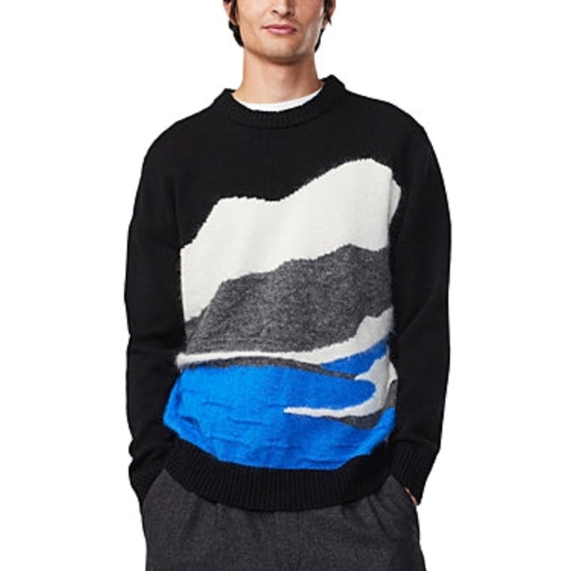 Nn07 Mens Regular fit Long Sleeve Crewneck Sweater Medium Black Blue Grey