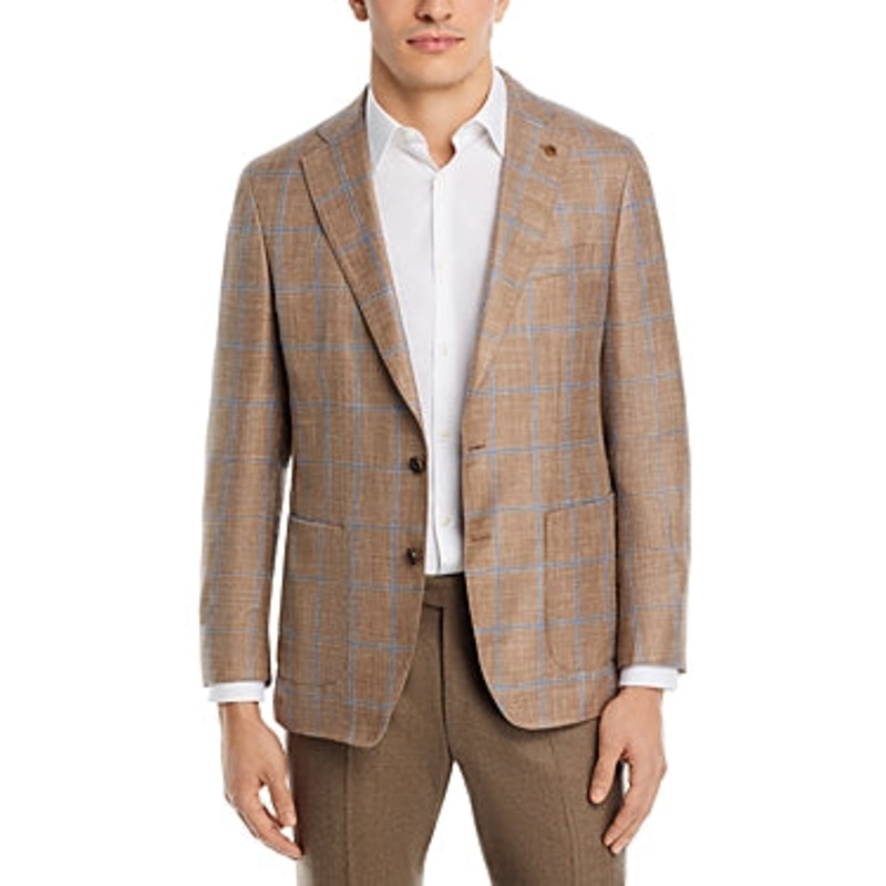 Peter Millar Mason Windowpane Plaid Regular Fit Soft Sport Coat Brown 38R