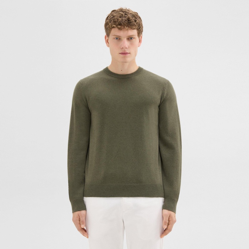 Theory Mens  fit Long Sleeve Crewneck Sweater XS Crew Neck Green Solid
