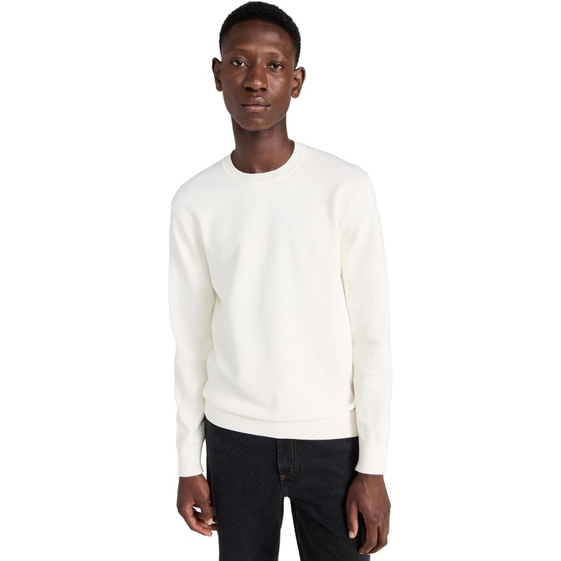 Theory Mens Regular fit Long Sleeve Crewneck Sweater Large Crew Neck Beige Solid