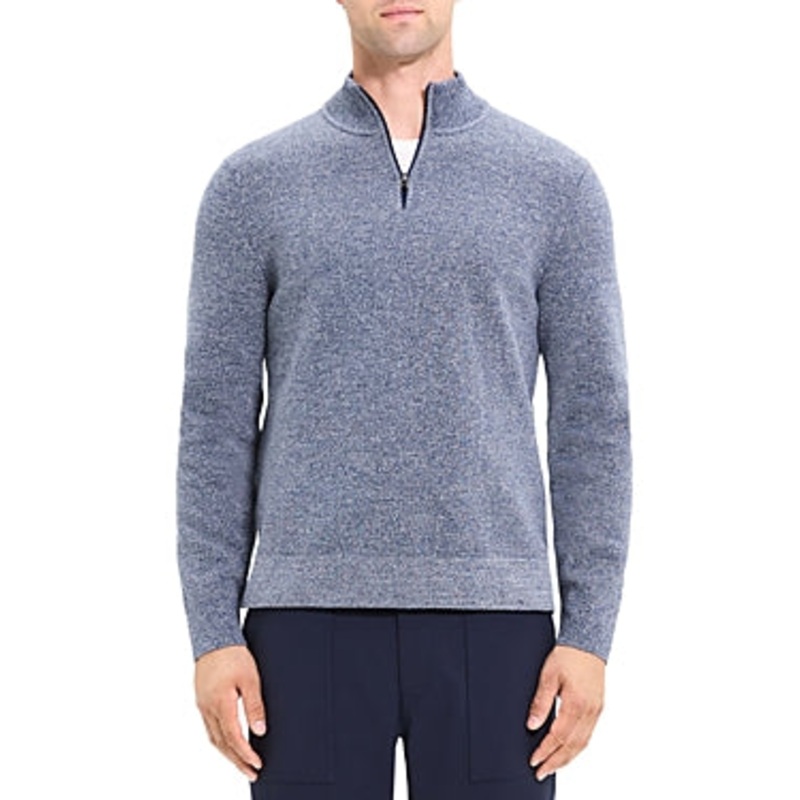 Theory Mens Regular fit Long Sleeve Quarter Zip Sweater Small Mock Neck Blue