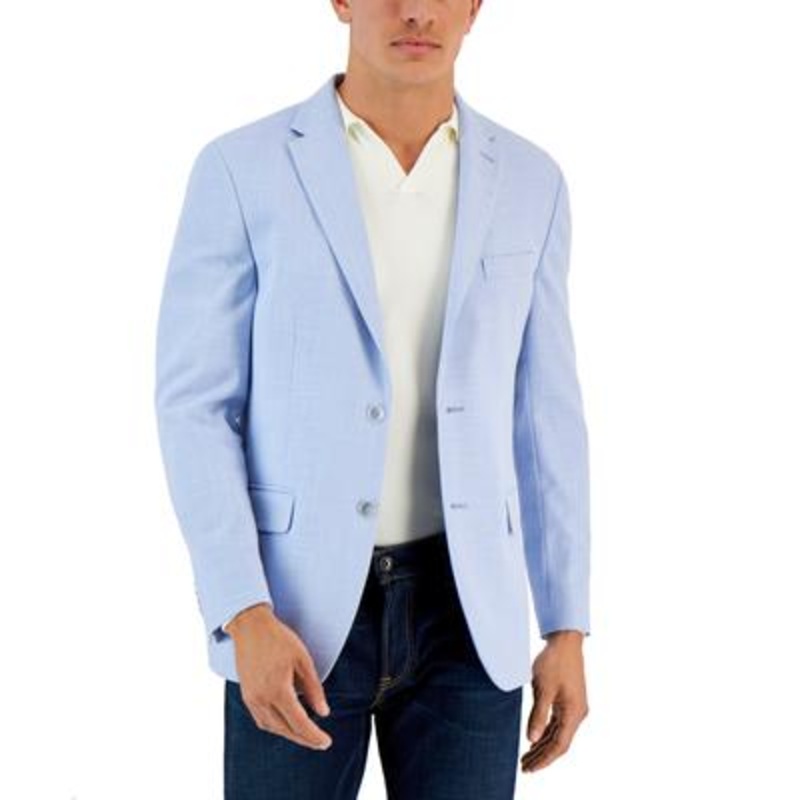 Tommy Hilfiger Men's Blue Solid Modern-Fit Sport Coat Blazer 44R Light Blue