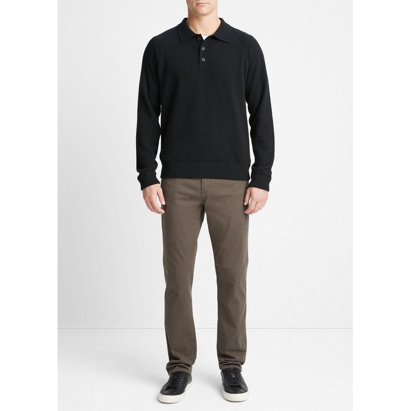 Vince Mens Regular fit Long Sleeve Polo Sweater Large Collared Black Solid