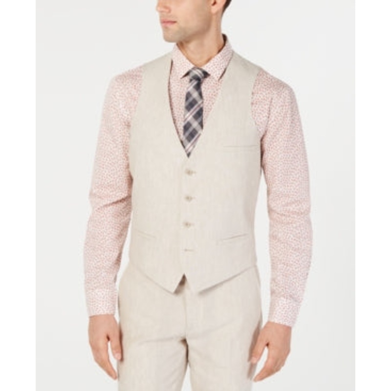 Bar Iii Mens Slim fit Button-Up Vest Large Beige