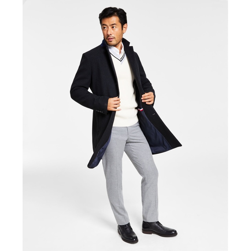 Tommy Hilfiger Mens Classic fit Overcoat Coat 40 R Blue Herringbone
