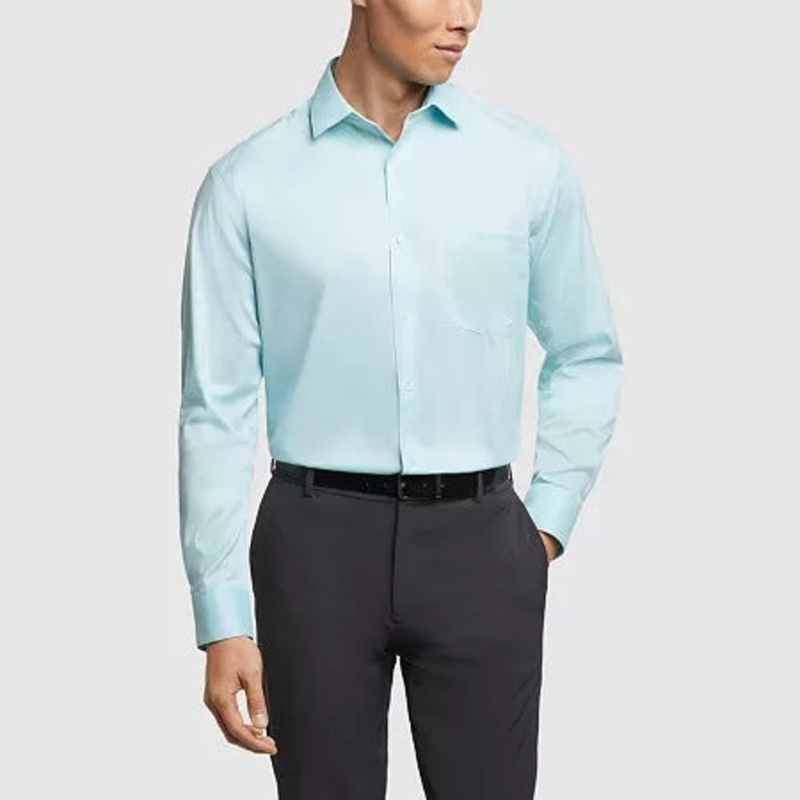 Van Heusen Mens Regular fit Long Sleeve Button-Up Shirt 15-15.5 32-33 Blue Solid