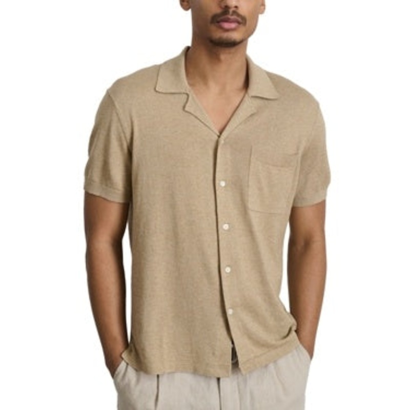 Alex Mill Mens Relaxed Fit Short Sleeve Button Up Shirt Large Brown Solid