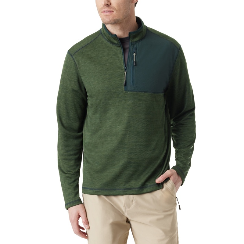 Bass Outdoor Mens Classic fit Long Sleeve Quarter zip Sweatshirt Large Green