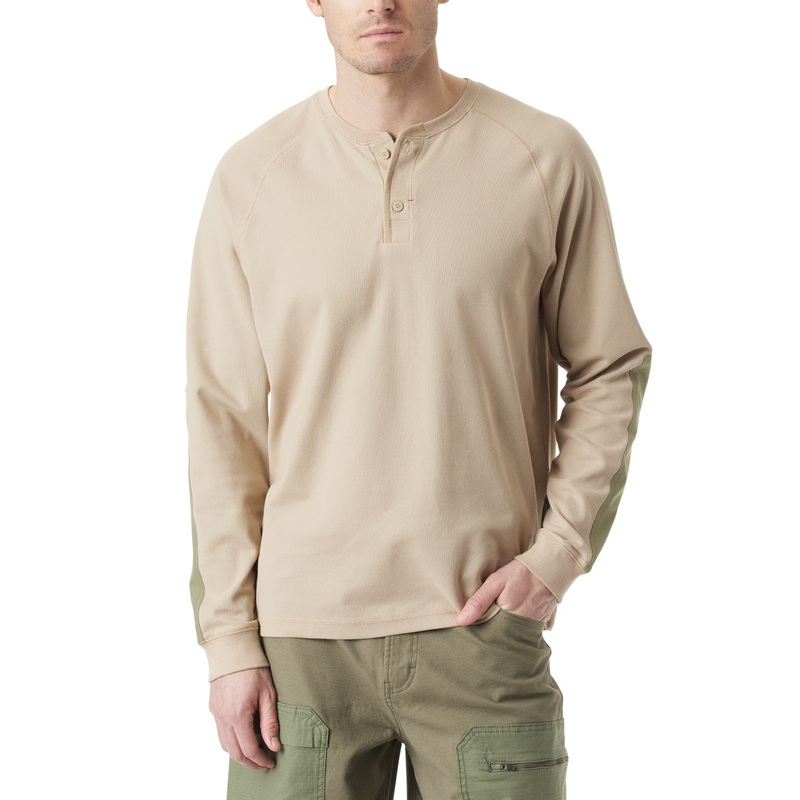 Bass Outdoor Mens Regular fit Long Sleeve Henley Shirt Large Light Brown Thermal
