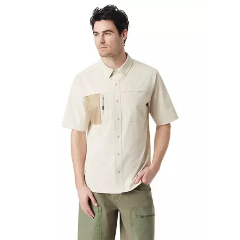 BASS OUTDOOR Mens Short Sleeve Explorer Shirt Small Beige