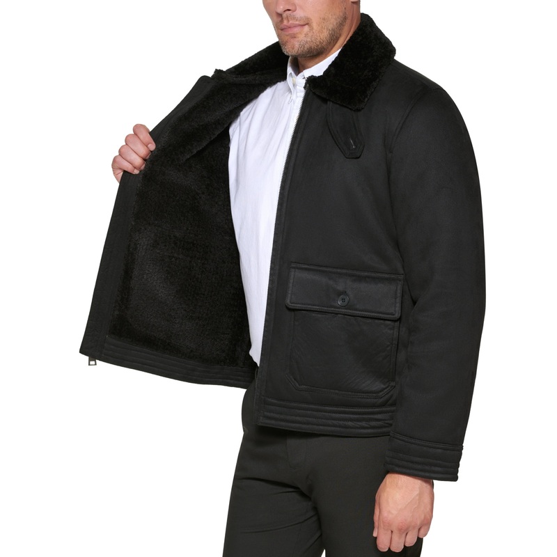 Club Room Mens Regular fit Casual Faux Suede Coat Fleece Lining Large Black