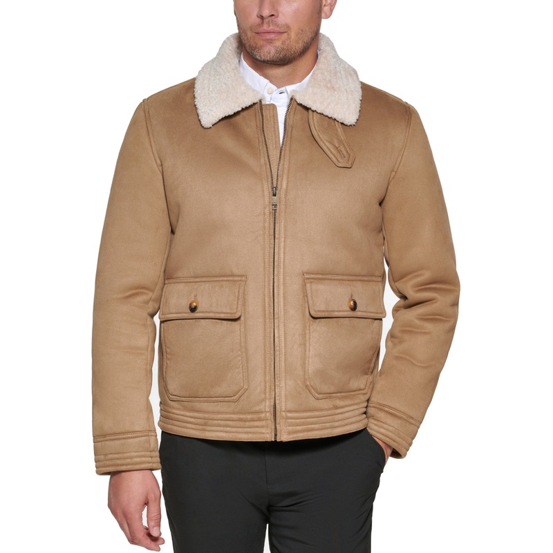 Club Room Mens Regular fit Casual Faux Suede Coat Fleece Lining XL Beige