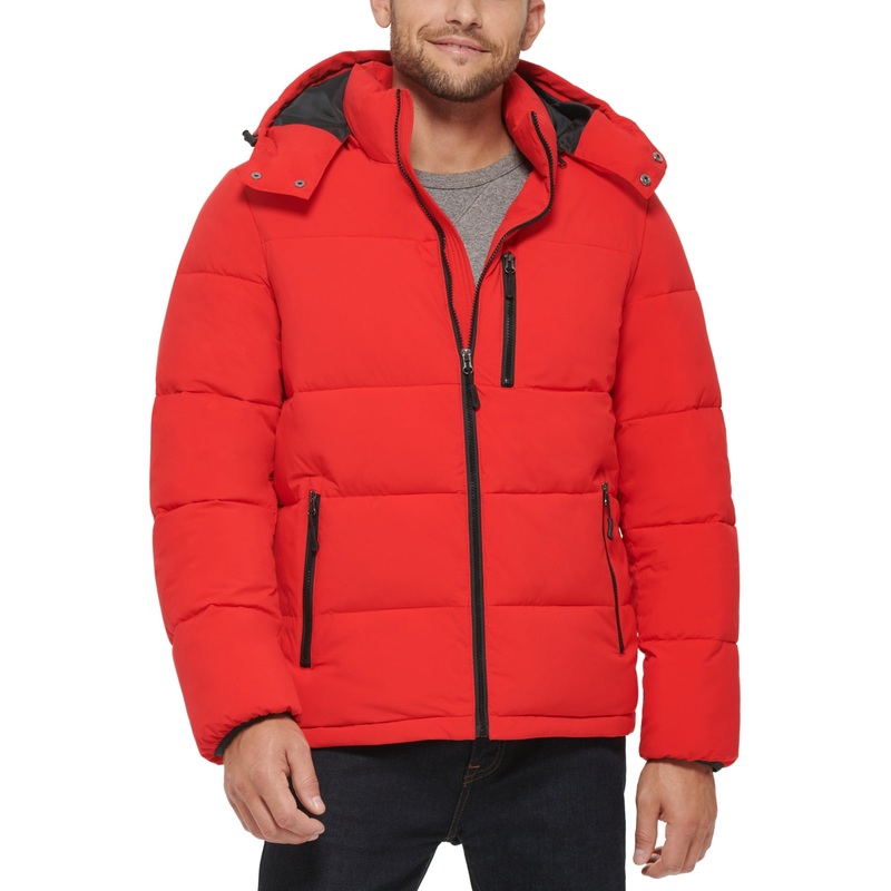 Club Room Mens Regular fit Puffer Jacket Coat XL Red Solid Hooded
