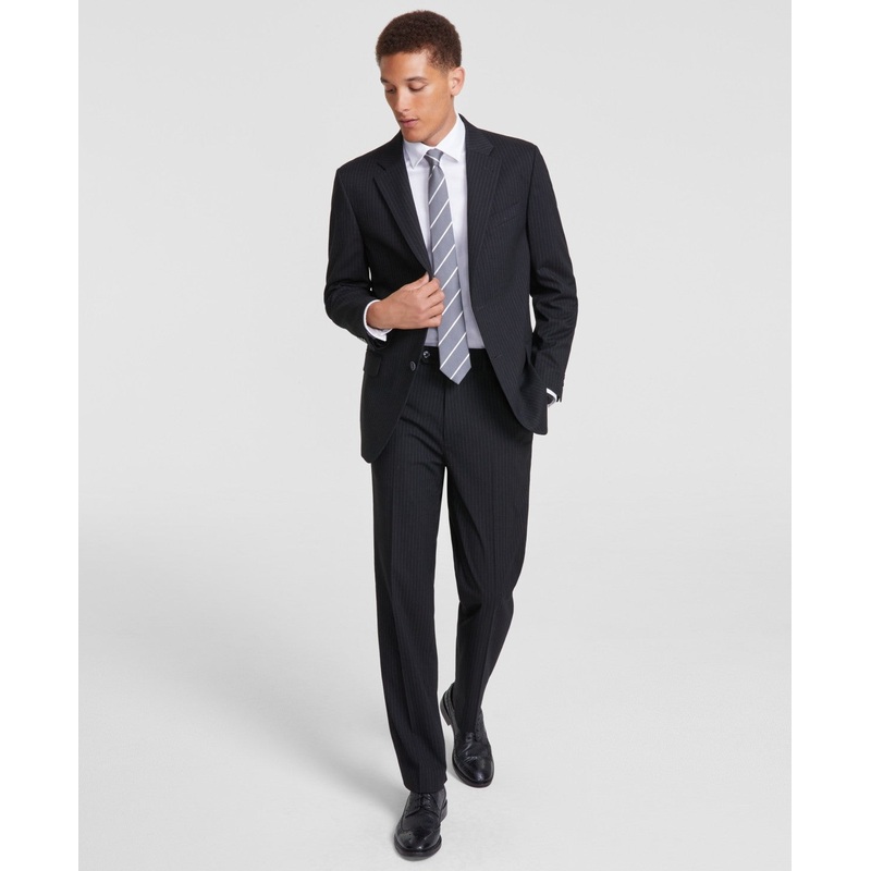 Nautica Mens Modern fit 2 Piece Suit 46 R / 41 Waist Black Striped Stretch