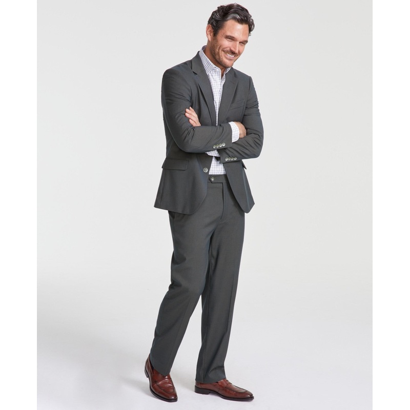 Nautica Mens Regular fit 2 Piece Suit 52 R / 49 Waist Olive Green Solid Stretch