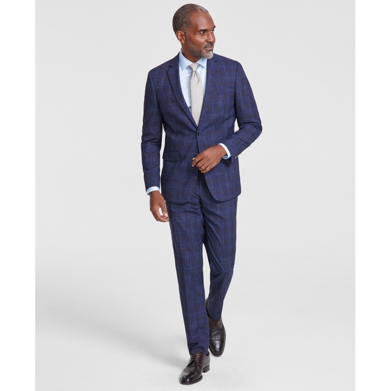 Nick Graham Mens Slim fit 2 Piece Suit 44 R / 38 Waist Blue Plaid Windowpane