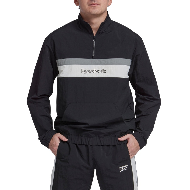 Reebok Mens Regular fit Quarter zip Sweatshirt Medium Black Grey White