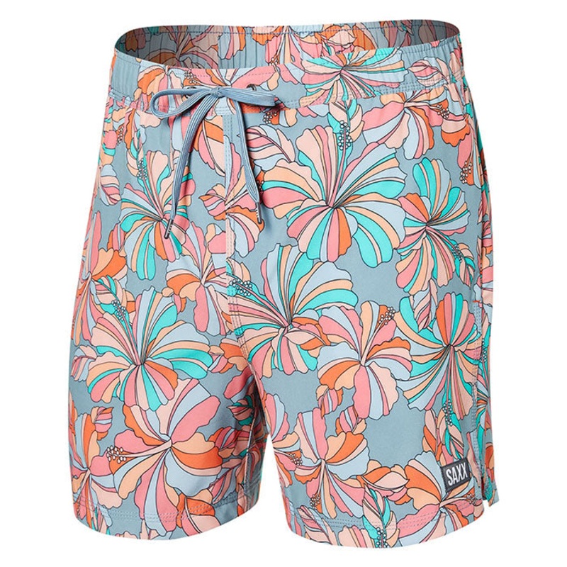 Saxx Mens Regular fit Swimwear 2 in 1 Volly Shorts  XL 5 Inseam Pink Floral Stretch