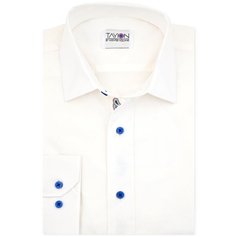 Tayion Collection Mens Slim fit Long Sleeve Button-Up Shirt Medium White Solid