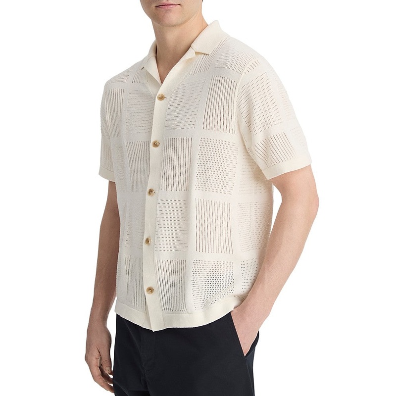 Vince Mens Regular Fit Button Up Short Sleeve Shirt Beige XL