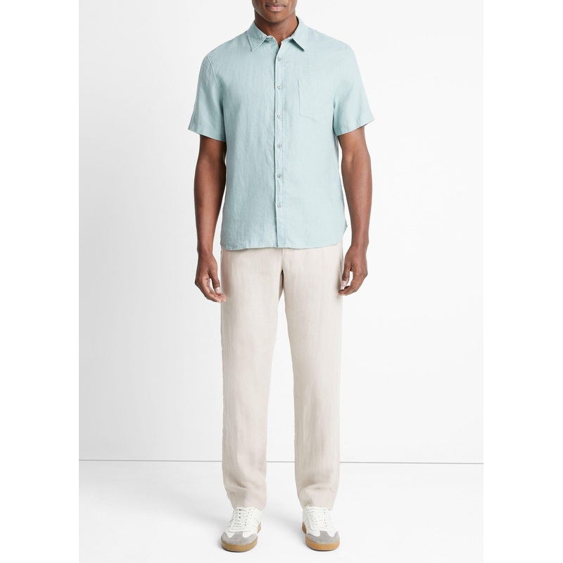Vince Mens Regular Fit Short Sleeve Button Up Shirt XXL Blue Solid