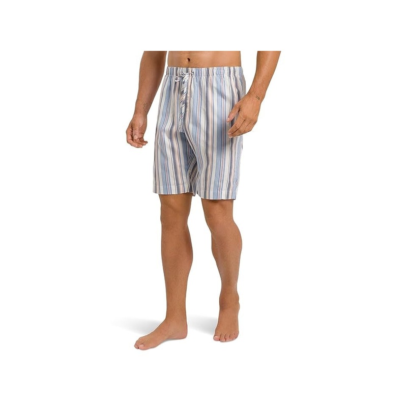 Hanro Mens Regular fit Canvas Pajamas Shorts Medium Blue Striped