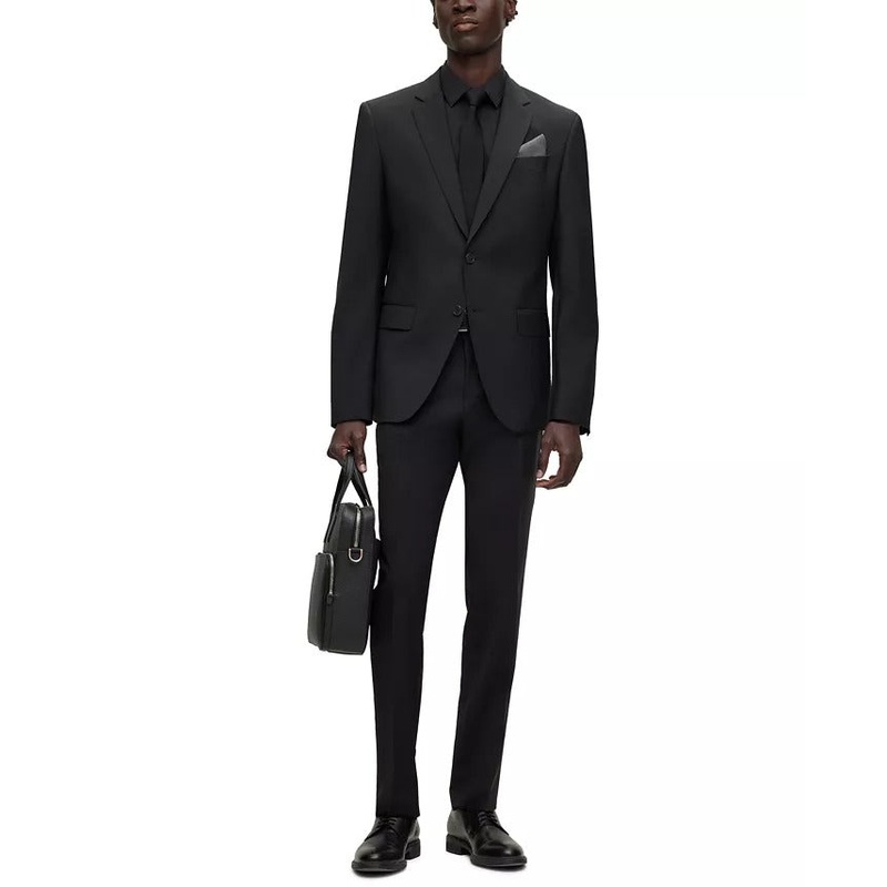 Hugo Boss Mens Slim fit 2 Piece Suit 38R / 32 x 30 Solid Black Flat Pant