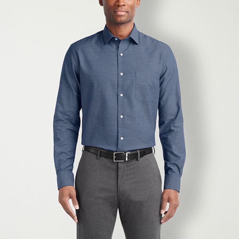 Van Heusen Men's Stain Shield Regular Fit Dress Shirt Blue 15 15.5 34 35