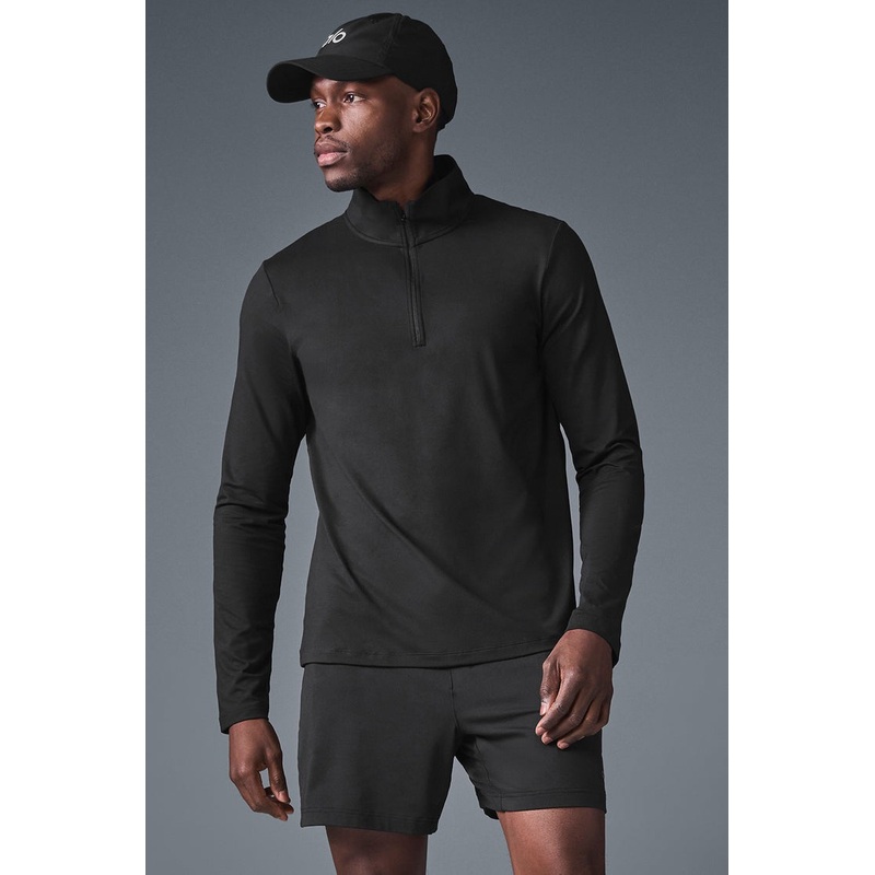Alo Yoga Mens Regular fit Long Sleeve Quarter zip Sweatshirt XL Black Solid