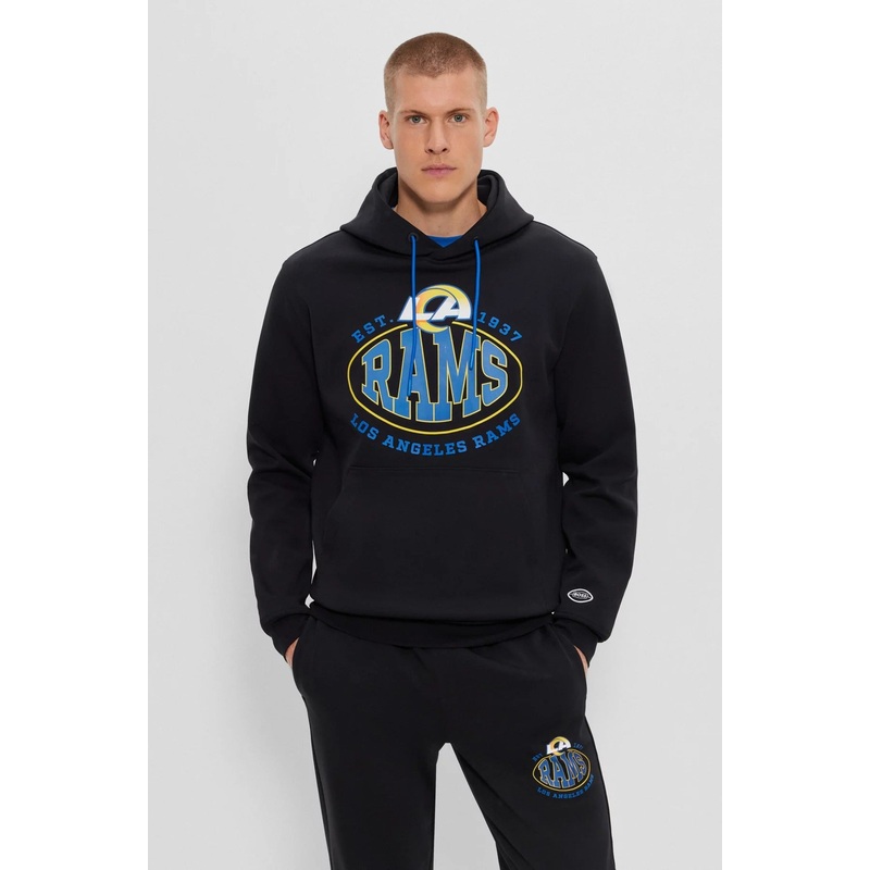 Hugo Boss Mens Regular fit NFL Rams Hoodie Sweatshirt Medium Black