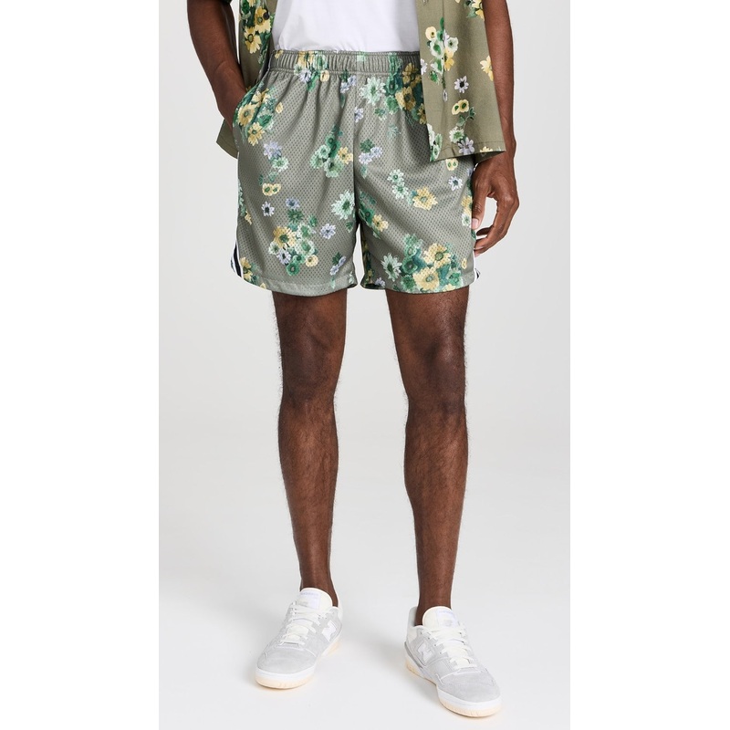 John Elliott Mens Regular fit Mesh Shorts Green Floral Large