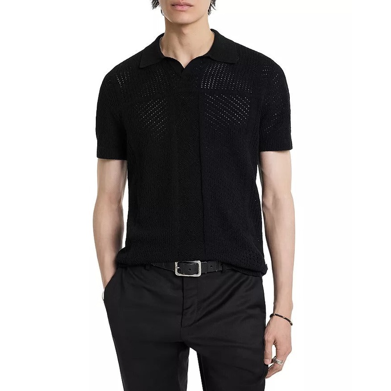 John Varvatos Theo Pointelle Short Sleeve Polo Sweater Black Large