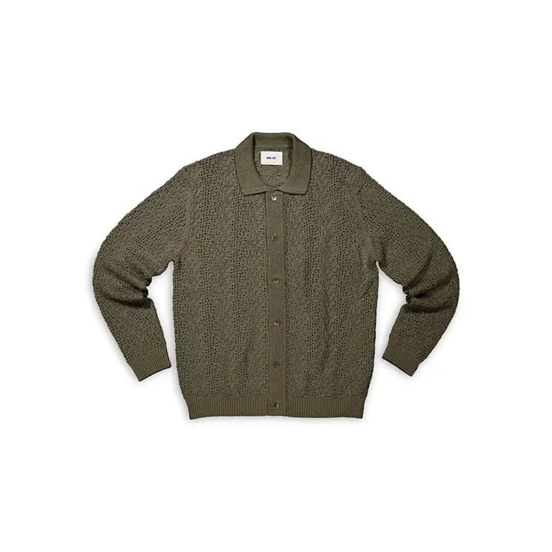 Nn07 Mens Regular fit Lace Cardigan Sweater Medium Collared Green Solid