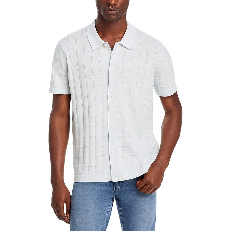 Paige Mens Regular fit Short Sleeve Polo Sweater Small Collared Beige Check