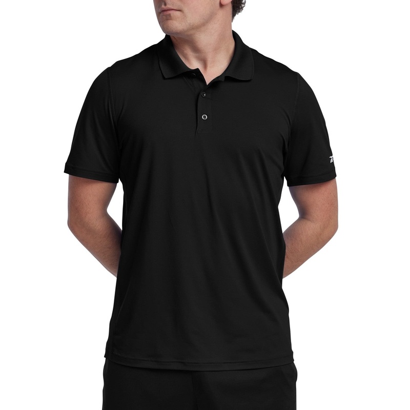 Reebok Mens Regular fit Short Sleeve Training Polo Shirt Medium Black Solid