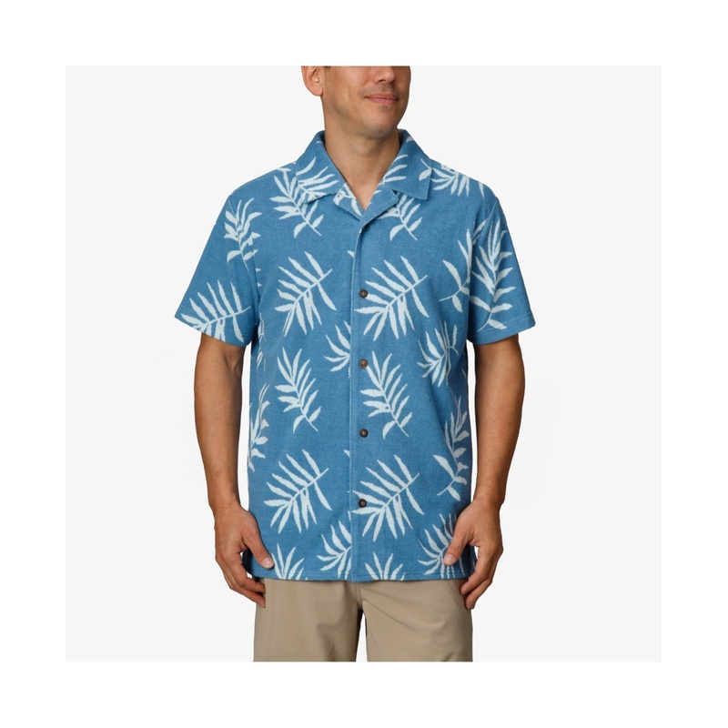 Reef Mens Regular fit Short Sleeve Button-Up Shirt Large Blue