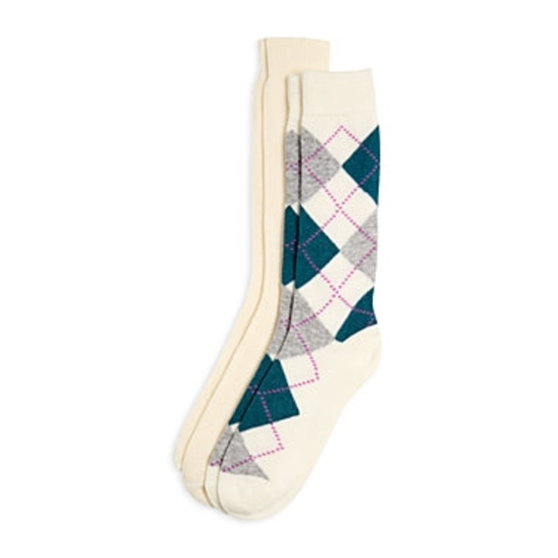 The Men's Store  2 Pack Argyle Socks White Green One Size