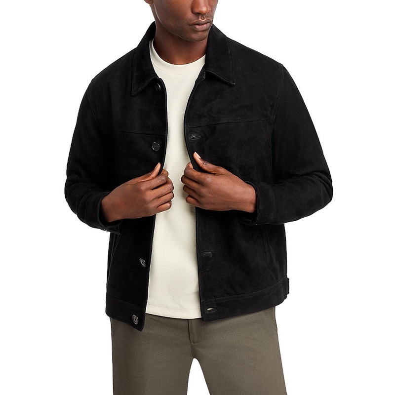 Theory Mens Amos Trucker Jacket Suede Leather Black XL