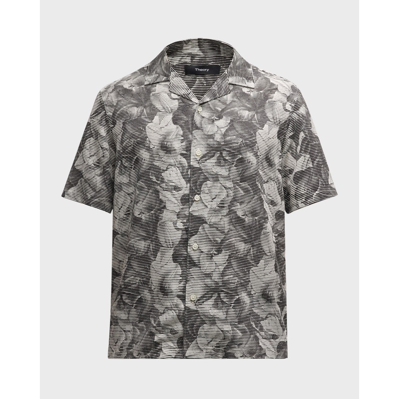 Theory Mens Regular fit Short Sleeve Button-Up Shirt Medium White Black Floral