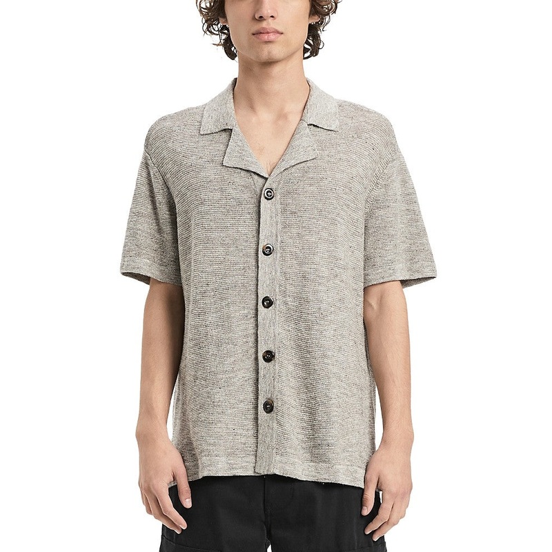 Vayder Mens Regular fit Short Sleeve Button-Up Sweater Large Collared Beige