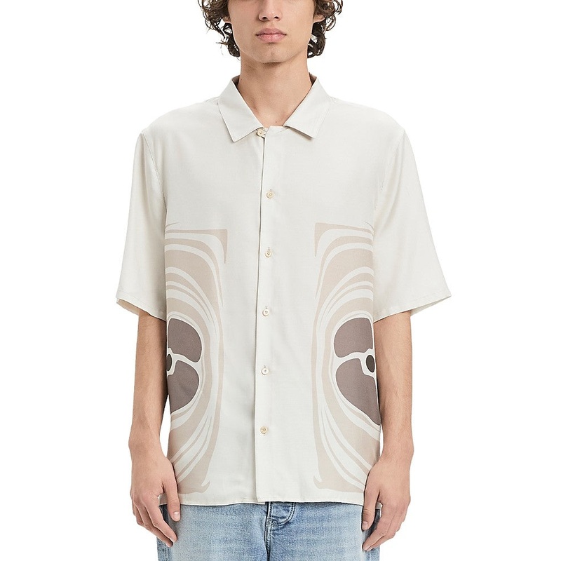 Vayder Mens Regular fit Short Sleeve Cuban Button-Up Shirt Large Beige