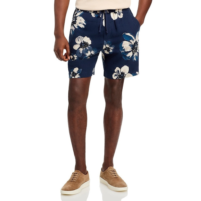 Vince Mens Regular fit Drawstring Shorts Large Blue Floral 7.25 Inseam