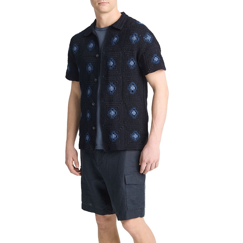 Vince Mens Regular fit Short Sleeve Button Sweater Shirt Small Collared Blue